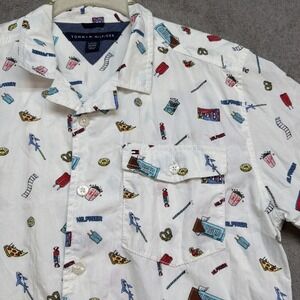 Tommy Hilfiger Boys Short Sleeve Button Up Shirt Food Print Large 16-18